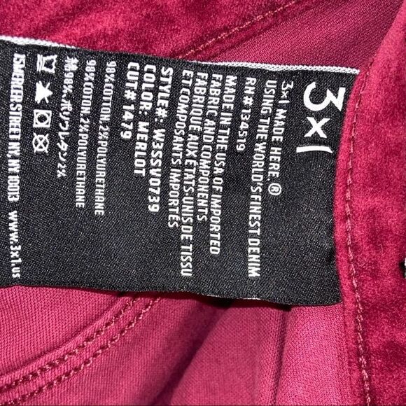 3x1 Higher Ground Cropped Stretch Cotton Velvet Merlot Size 26 - Picture 11 of 11